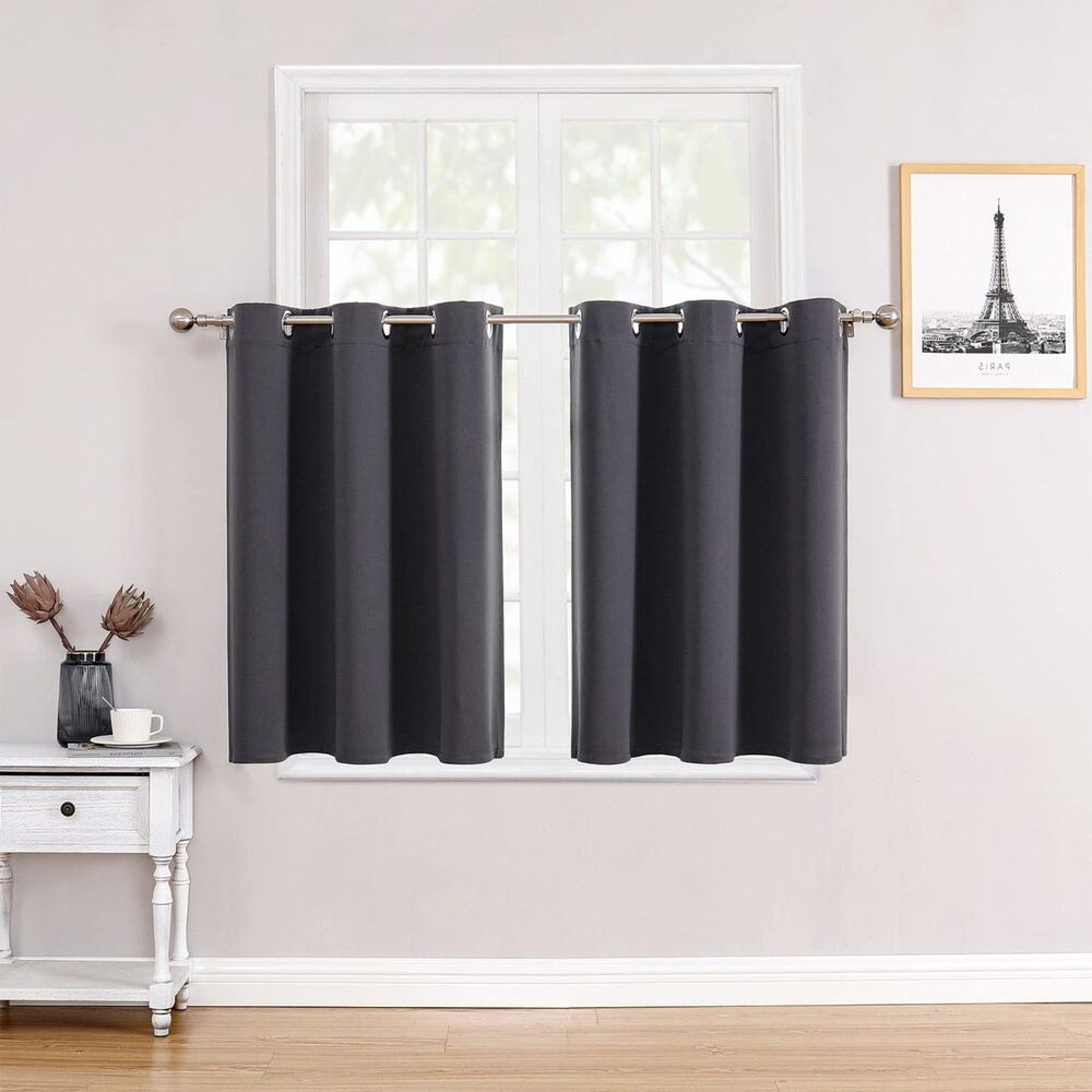 Set of 2 Curtain Panels, 36"L x 34"W Blackout Curtains (Dark Grey)